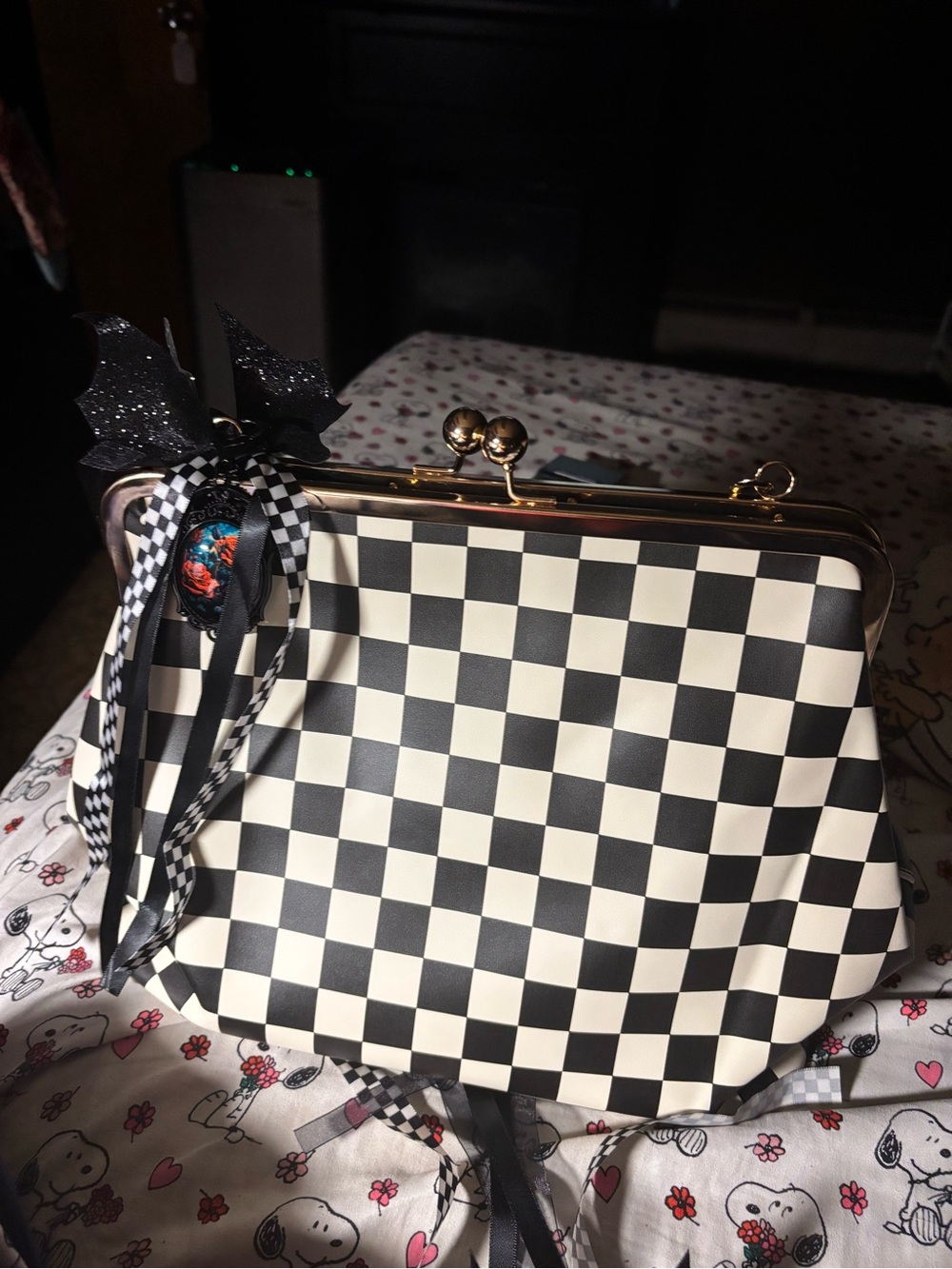 Black & White Checkered Frame Clutch with beautiful gothic charm very large